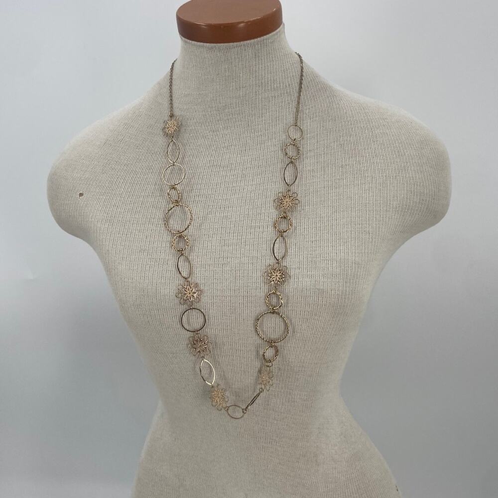 Goldtone blossom ring long necklace